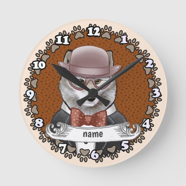 Wolf Wearing Glasses Round Clock (Front)