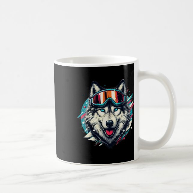 Wolf Wearing Ski Snowboard Goggles Wolf Skiing Lov Coffee Mug (Right)