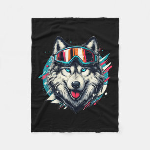 Wolf Wearing Ski Snowboard Goggles Wolf Skiing Lov Fleece Blanket