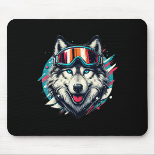 Wolf Wearing Ski Snowboard Goggles Wolf Skiing Lov Mouse Pad