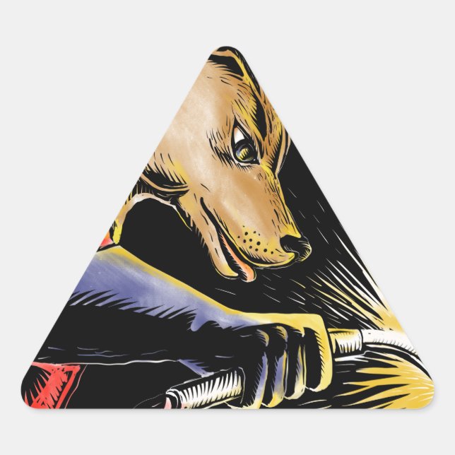 Wolf Welder Welding Woodcut Triangle Sticker (Front)