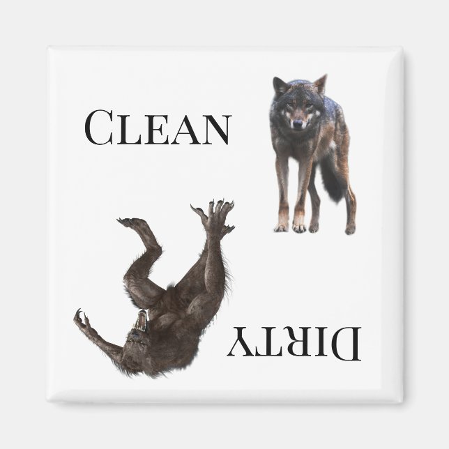 Wolf Werewolf Clean Dirty Dishwasher Magnet (Front)