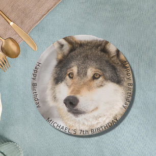 Wolf wild boy birthday party paper plate