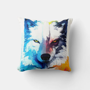 Wolf Wild Nature Animal Color Art Painting Throw Pillow