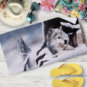 Wolf Winter Castle Fantasy Beach Towel