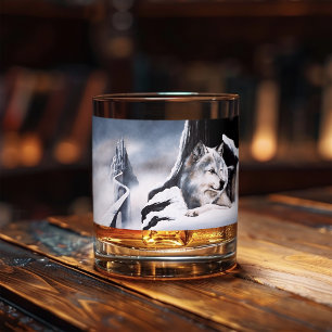 Wolf Winter Castle Fantasy Whiskey Glass
