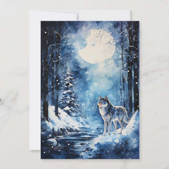 Wolf Winter Moon Holiday Card (Front)
