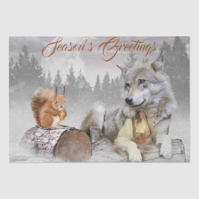 Wolf Winter Snow Forest Moon Landscape Tissue Paper (Front)
