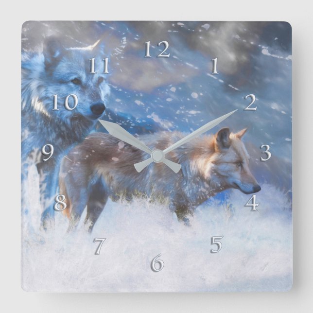 WOLF WINTER TERRITORIES SQUARE WALL CLOCK (Front)