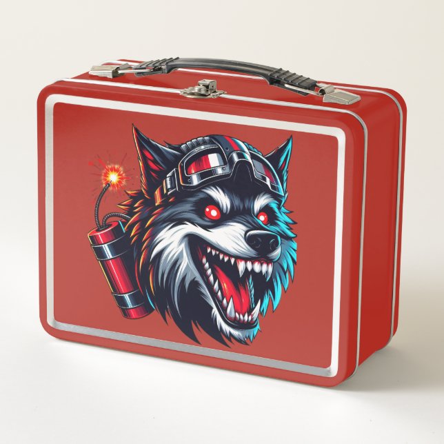 Wolf with a dynamite on his German helmet  Metal Lunch Box (Front)
