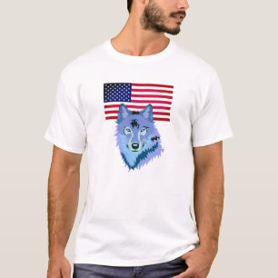 Wolf With American Flag T-Shirt