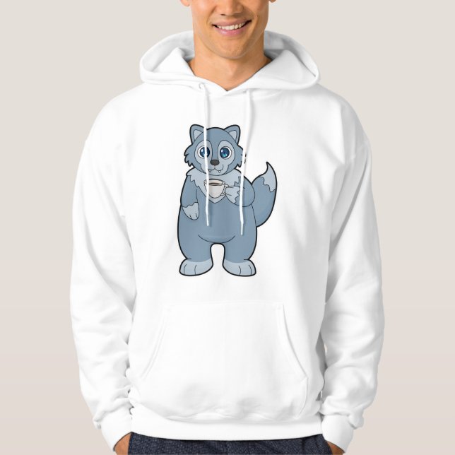 Wolf with Cup of Coffee Hoodie (Front)