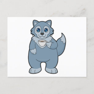 Wolf with Cup of Coffee Postcard