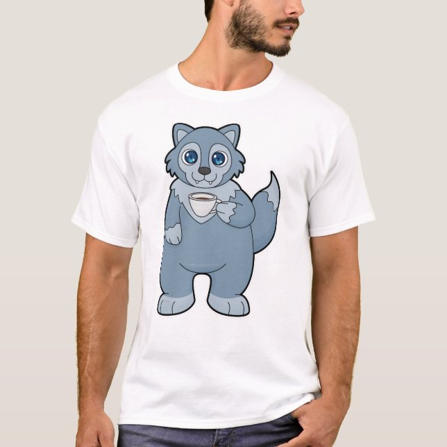 Wolf with Cup of Coffee T-Shirt (Front)