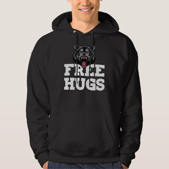 Wolf With Free Hugs Howling And Hunting Hoodie (Front)