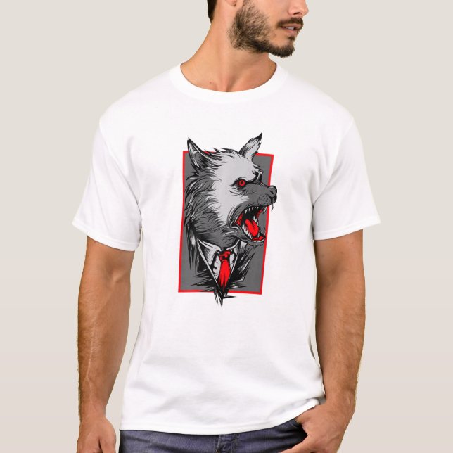 Wolf With Red Eyes And Red Tie Animal Wolf T-Shirt (Front)