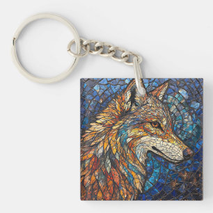 Wolf with Vibrant Colourful Glass Pieces Keychain