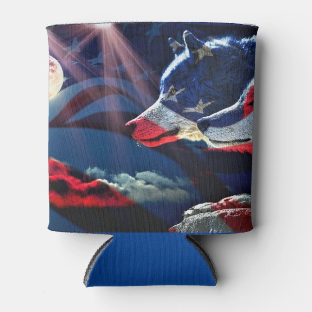 Wolf Wolves Full Moon Can Cooler (Front)
