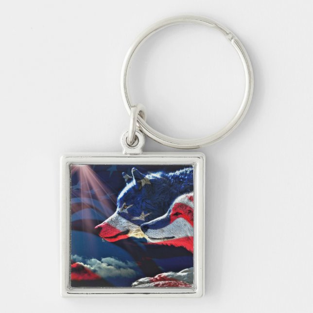 Wolf Wolves Full Moon Keychain (Front)