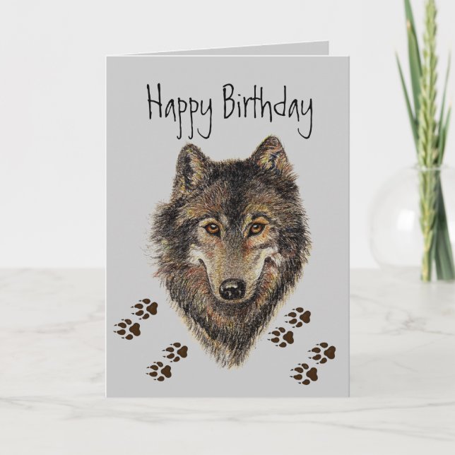 Wolf , Wolves,Tracks Animal Birthday Card (Front)