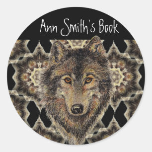 Wolf, Wolves, Wild Animal, Nature, Book Plate Classic Round Sticker