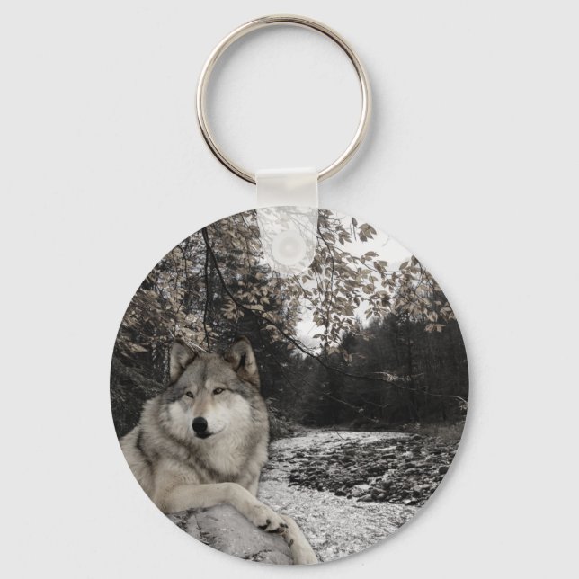 Wolf Woodland Animal Forest  Keychain (Front)