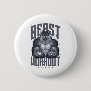 Wolf Workout Beast Gym Fitness Bodybuilding Muscle 2 Inch Round Button