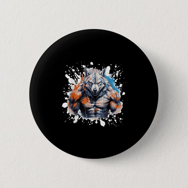 Wolf Workout Gym Fighter Bodybuilder  2 Inch Round Button (Front)