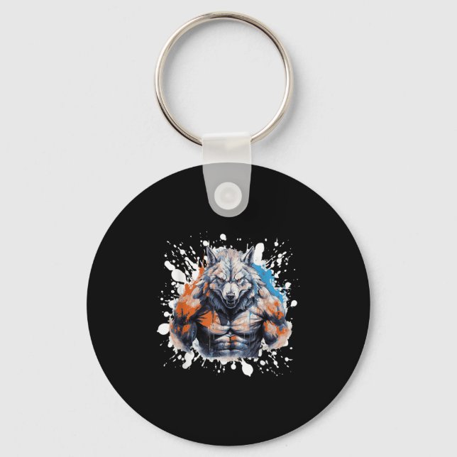 Wolf Workout Gym Fighter Bodybuilder  Keychain (Front)
