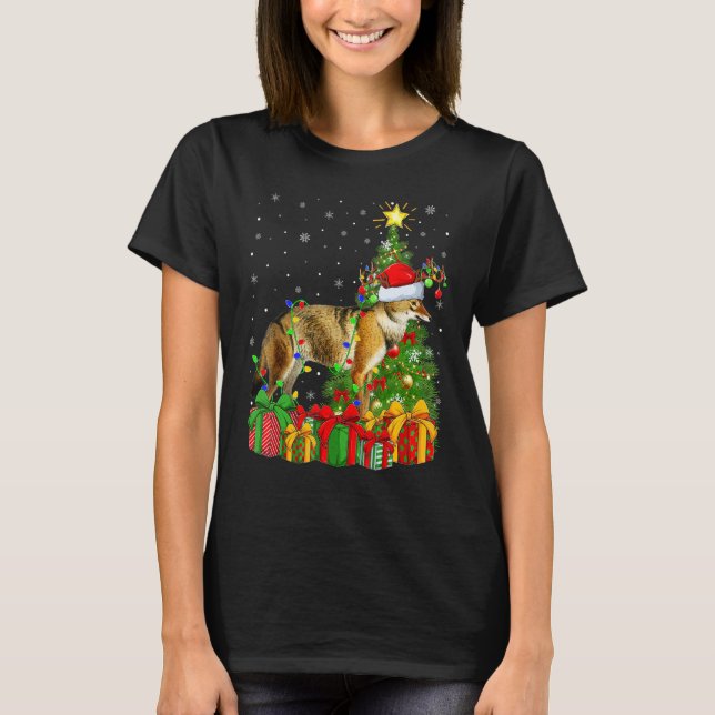 Wolf   Xmas Holiday Santa Wolf Christmas Tree T-Shirt (Front)