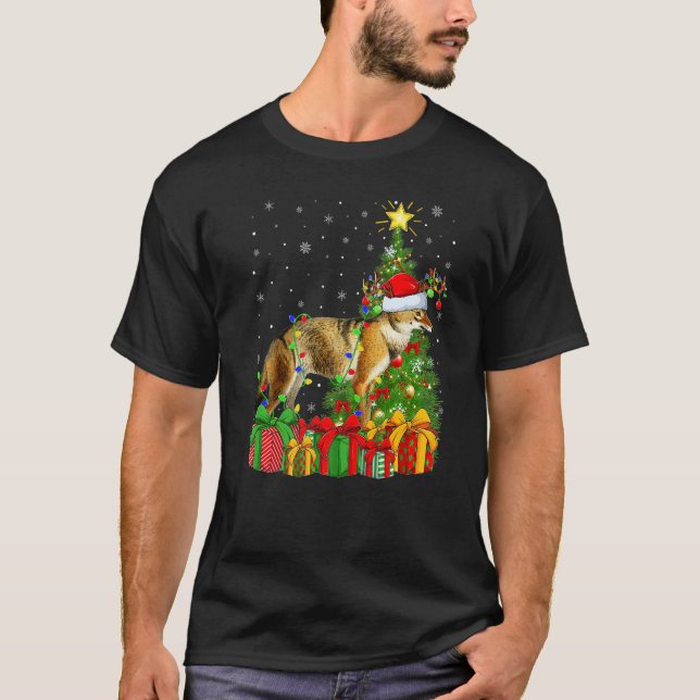 Wolf  Xmas Holiday Santa Wolf Christmas Tree T-Shirt (Front)
