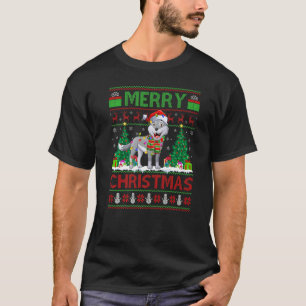 Wolf Xmas Tree Lights Ugly Santa Wolf Christmas T-Shirt