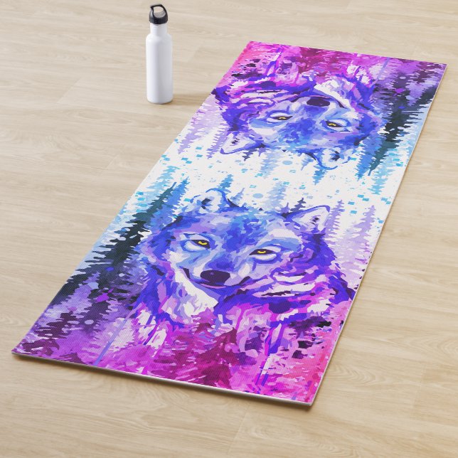Wolf Yoga Mat - Watercolor Grey Wolf (In Situ)