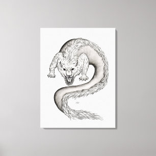 Wolfdragon black and white design canvas print