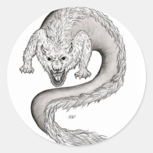Wolfdragon black and white Design Classic Round Sticker