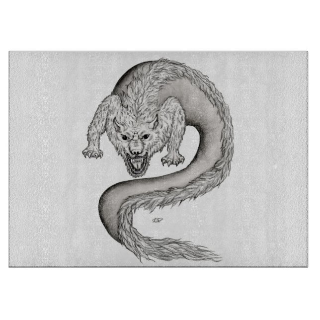 Wolfdragon black and white design cutting board (Front)