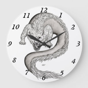 Wolfdragon black and white design large clock