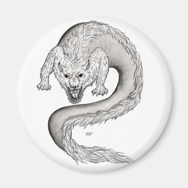 Wolfdragon black and white Design Magnet (Front)