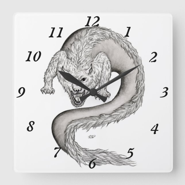 Wolfdragon black and white design square wall clock (Front)