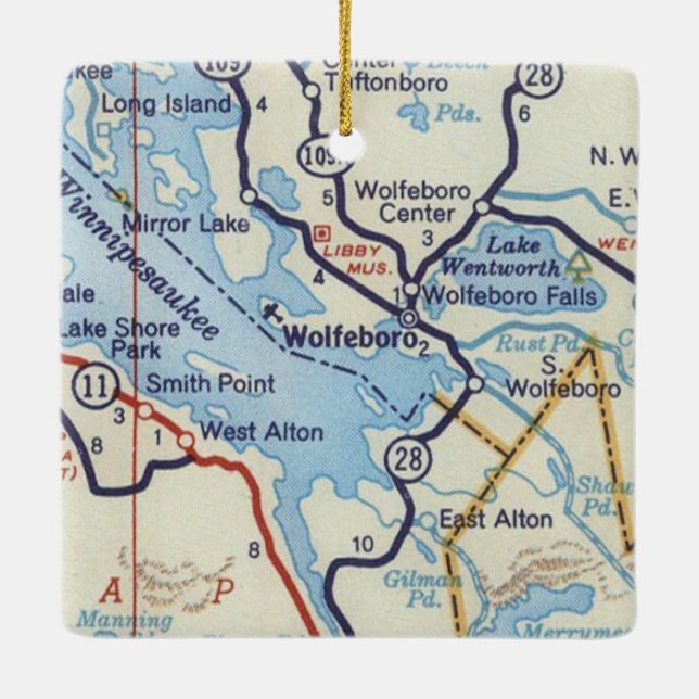 Wolfeboro NH Vintage Map Ceramic Ornament (Back)