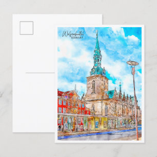 Wolfenbuttel Germany vintage travel watercolor Postcard