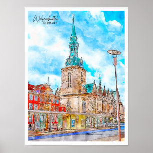 Wolfenbuttel Germany vintage travel watercolor Poster