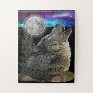 Wolfes howling at moon jigsaw puzzle