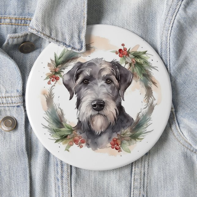 Wolfhound Christmas Wreath Festive Pup  6 Inch Round Button (In Situ)