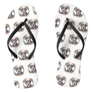 Wolfhound Christmas Wreath Festive Pup  Flip Flops