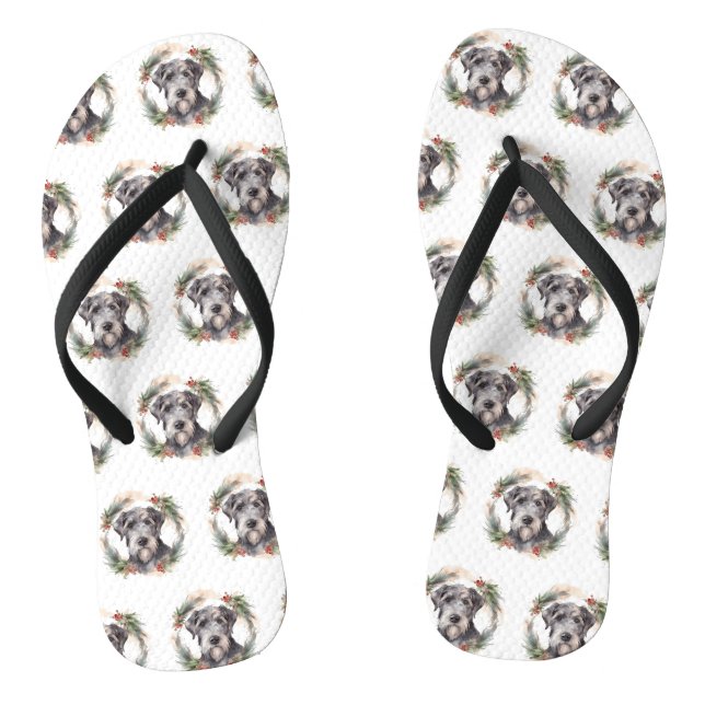 Wolfhound Christmas Wreath Festive Pup  Flip Flops (Footbed)