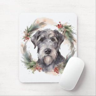 Wolfhound Christmas Wreath Festive Pup  Mouse Pad