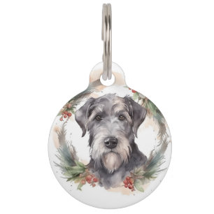 Wolfhound Christmas Wreath Festive Pup  Pet Tag