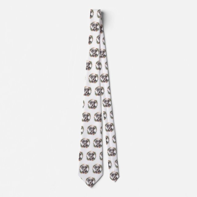 Wolfhound Christmas Wreath Festive Pup  Tie (Front)