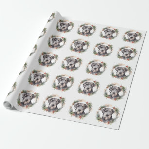 Wolfhound Christmas Wreath Festive Pup  Wrapping Paper